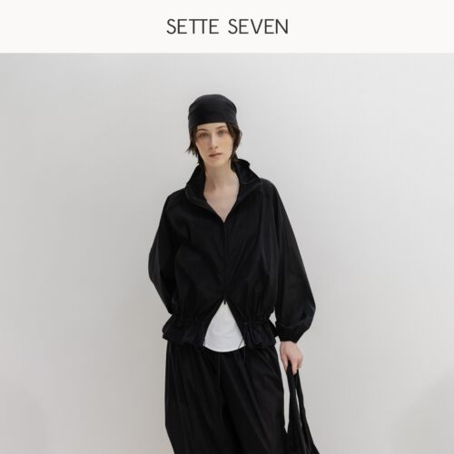 SETTE SEVEN黑色防晒服女夏薄款立领拉链外套抽绳收腰透气防晒衣