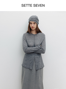 SETTE SEVEN·软糯羊毛微透开叉木耳边T恤秋冬内搭针织打底衫上衣