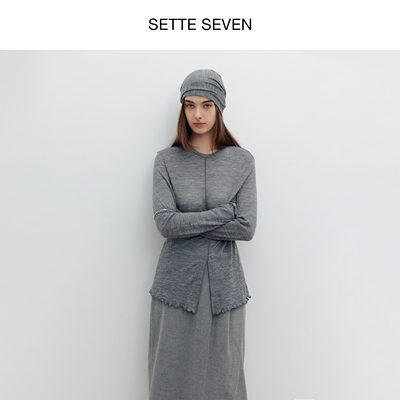 SETTE SEVEN·软糯羊毛微透开叉木耳边T恤秋冬内搭针织打底衫上衣