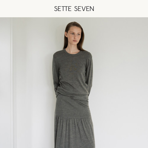 SETTE SEVEN2026秋季新款长袖T恤女圆领修身打底衫显瘦通勤高级感
