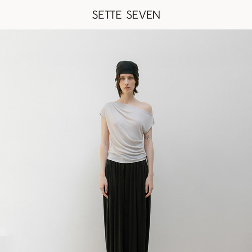 SETTESEVEN斜肩无袖T恤莱赛尔