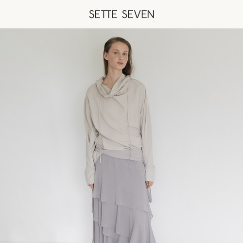 SETTE SEVEN高级感荡领长袖上衣女2026秋季收腰显瘦气质通勤衬衫
