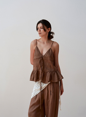 SETTE SEVEN 高级感外穿吊带背心女夏季新款度假氛围感荷叶边上衣