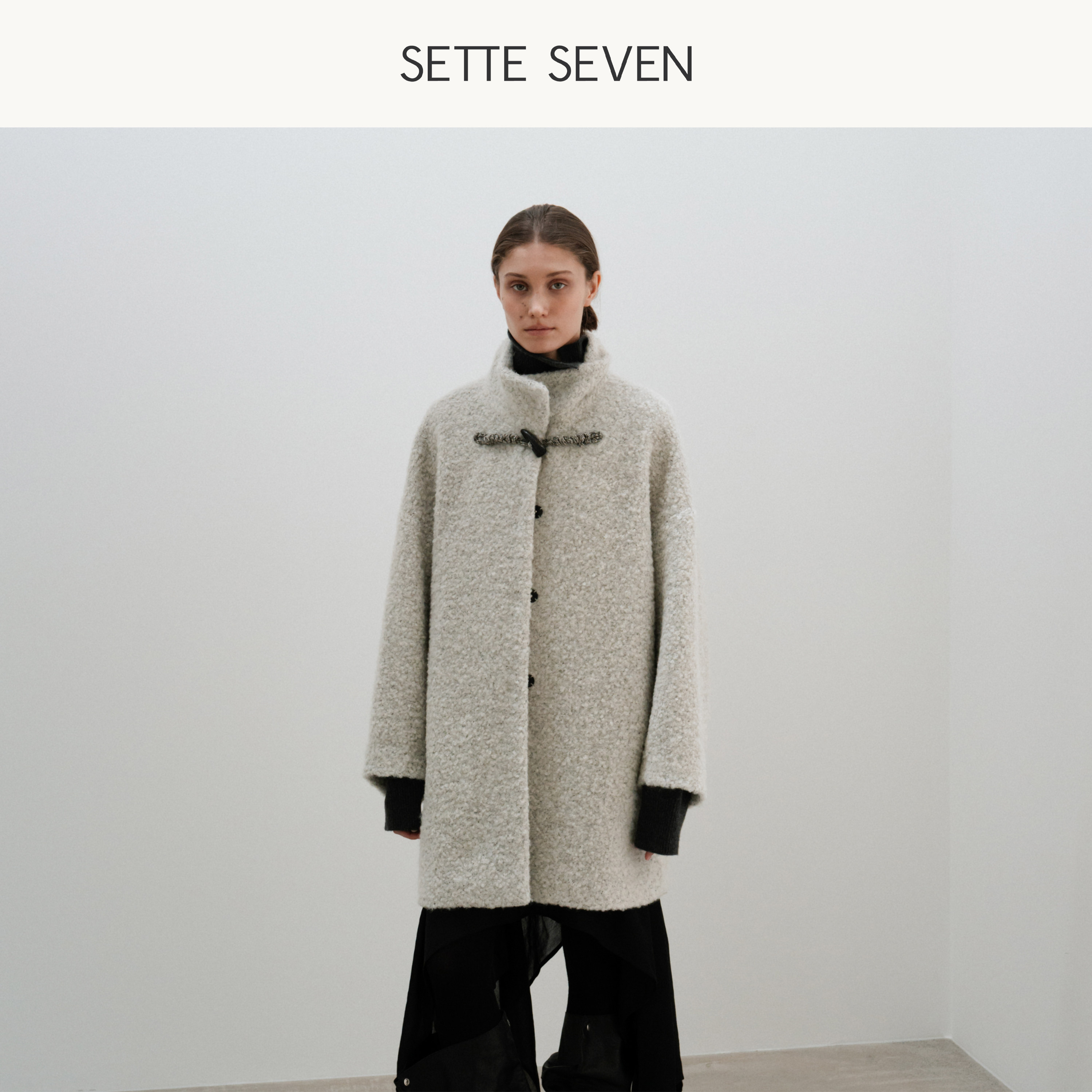 SETTE SEVEN立领羊毛大衣女2026冬季新款中长款盘扣宽松毛呢外套