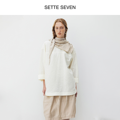 SETTE SEVEN·棉质肌理感2025秋季新款圆领挺阔感系带套头衫上衣