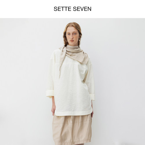 SETTE SEVEN·棉质肌理感2026秋季新款圆领挺阔感系带套头衫上衣
