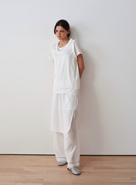 SETTE SEVEN韩系叠穿白色休闲裤女2025年夏季新款度假风屁帘长裤