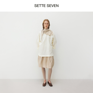 SETTE 高级感缎面松紧腰短裙 SEVEN·卡其色花苞半身裙女2025秋季