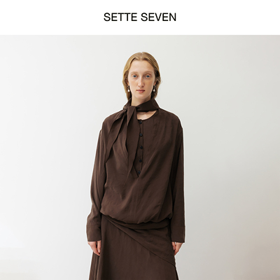 SETTE SEVEN·围巾领假两件套头衬衫女2026粘秋季新款设计感上衣