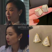 一路朝阳高叶同款 耳环吴剑秋几何正方体耳钉白色三角形港风OL银针