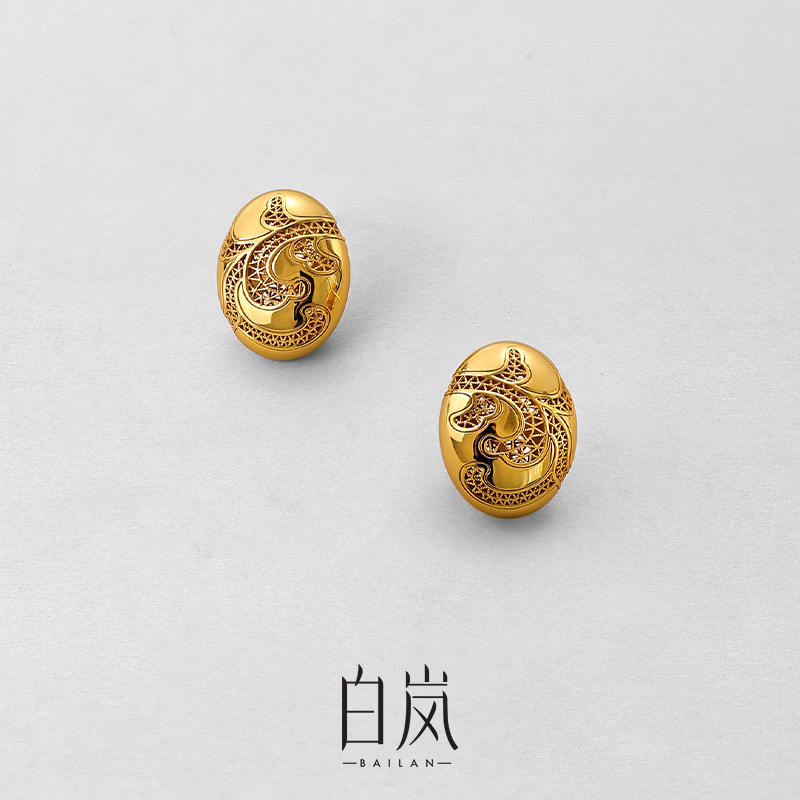 白岚缠枝花丝耳钉925银耳饰耳环女精致高级ED4837