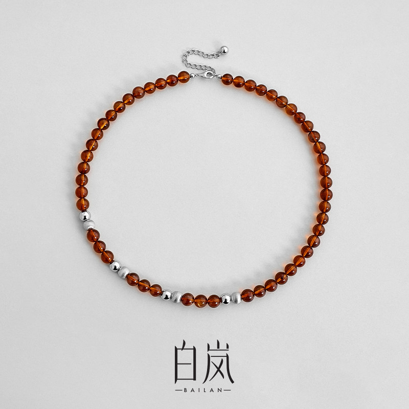 白岚琥珀间珠项链925银女小众设计新款轻奢串珠锁骨链首饰XL5192