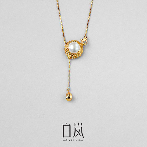 白岚水纹马贝珍珠项链女925纯银