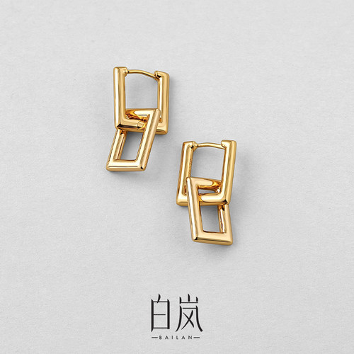 双扣耳钉925银小众设计感耳环