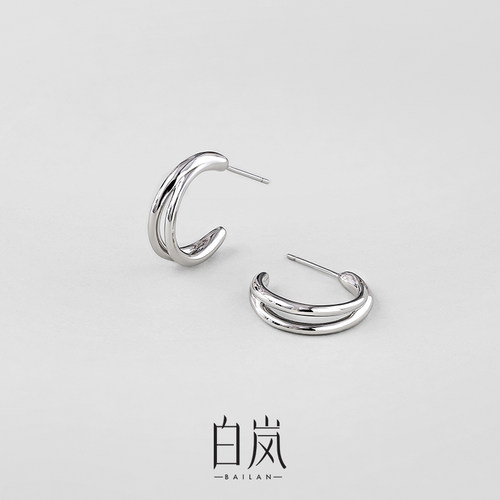 白岚925银耳钉小众设计感耳环