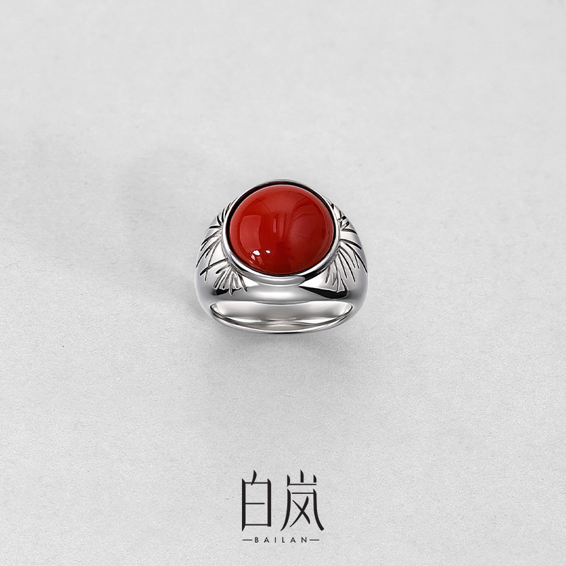 白岚旭松戒指南红玛瑙首饰女新款红色精致复古饰品配饰QL3676