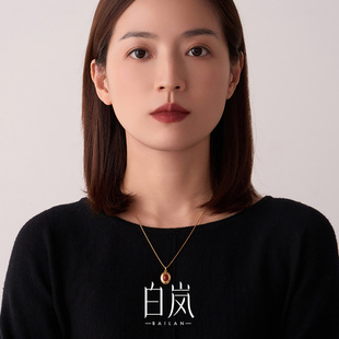 白岚丹枫项链南红玛瑙925银秋冬毛衣链配饰女精致轻奢首饰XL5203