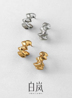 白岚波纹耳钉女925银2023年新款轻奢耳饰小众设计耳环ED3989