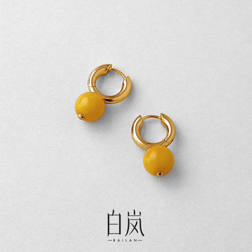 白岚蜜蜡耳扣女925银2024新款