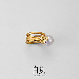 白岚葫芦叶珍珠戒指925银女首饰饰品新款 精致QL4388