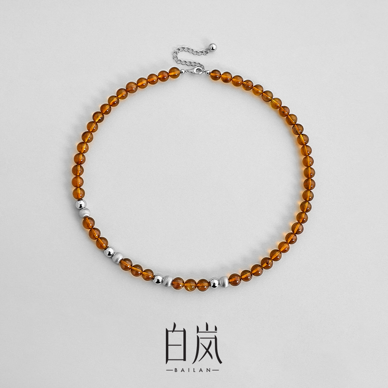 白岚琥珀间珠项链925银女小众设计新款轻奢串珠锁骨链首饰XL4843