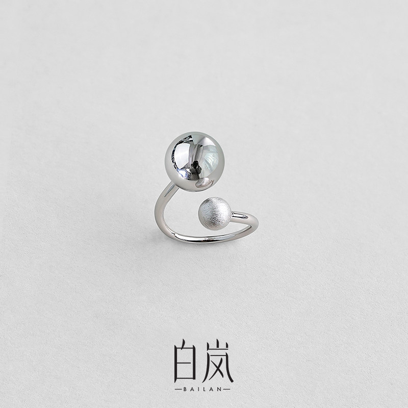 白岚双珠戒指女999银新款小众设计轻奢原创开口戒圈QL3473-BK