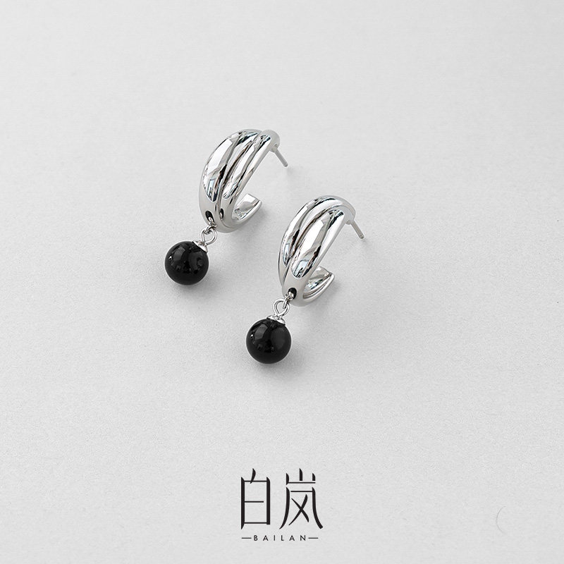白岚黑玛瑙耳钉女925银小众轻奢设计感百搭2023年新款ED4008,饰品/流行首饰/时尚饰品新,耳钉,淘宝优惠券,粉丝福利购,淘宝优惠卷