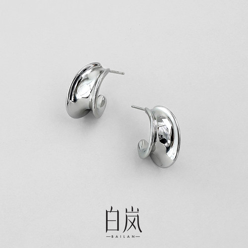 白岚卷C耳钉女新款925银