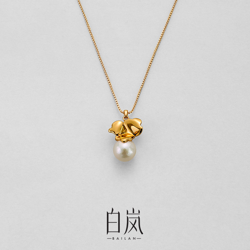 白岚葫芦叶珍珠项链925银毛衣链秋冬女气质XL6034