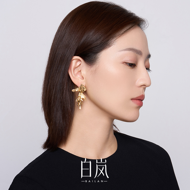 白岚知鱼耳钉女925银设计感耳环