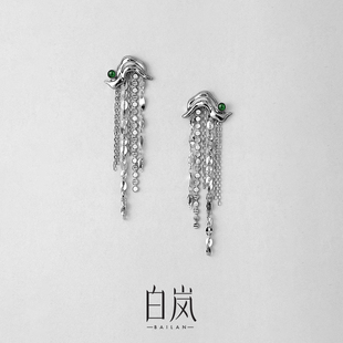白岚翡翠流云耳坠925银女耳环耳饰流苏饰品ED4840