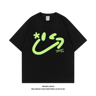 宽松百搭T 复古国潮笑脸箭头印花情侣复古潮流短袖 CHRY STUDIO美式