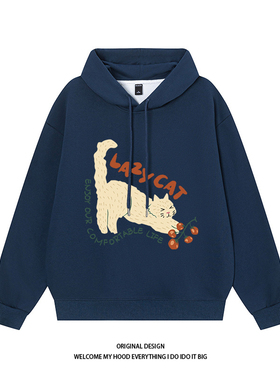 CHRY STUDIO港风ins樱桃小猫印花连帽卫衣秋冬百搭宽松休闲情侣款