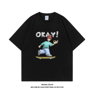 新款 CHRY 夏季 复古滑板少年印花短袖 宽松百搭情侣T STUDIO潮牌美式