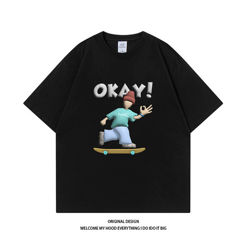 CHRY STUDIO潮牌美式复古滑板少年印花短袖夏季新款宽松百搭情侣T