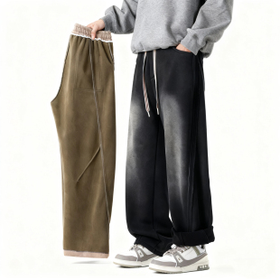 加绒加厚保暖宽松直筒裤 水洗做旧弯刀休闲裤 STUDIO秋冬新款 CHRY