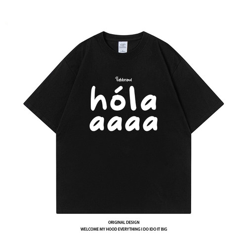 CHRY STUDIO潮牌复古英文字母HOLA印花短袖T美式宽松休闲情侣同款