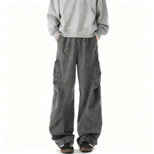 裤 复古褶皱弯刀运动工装 秋季 新款 CHRY 宽松复古休闲裤 STUDIO美式