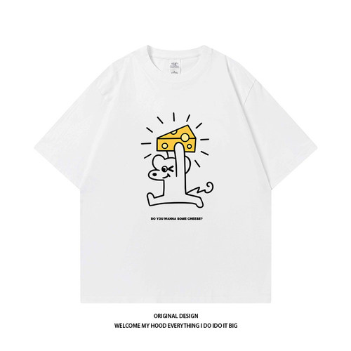 CHRY STUDIO潮牌趣味卡通起司小狗印花短袖宽松百搭美式情侣同款T