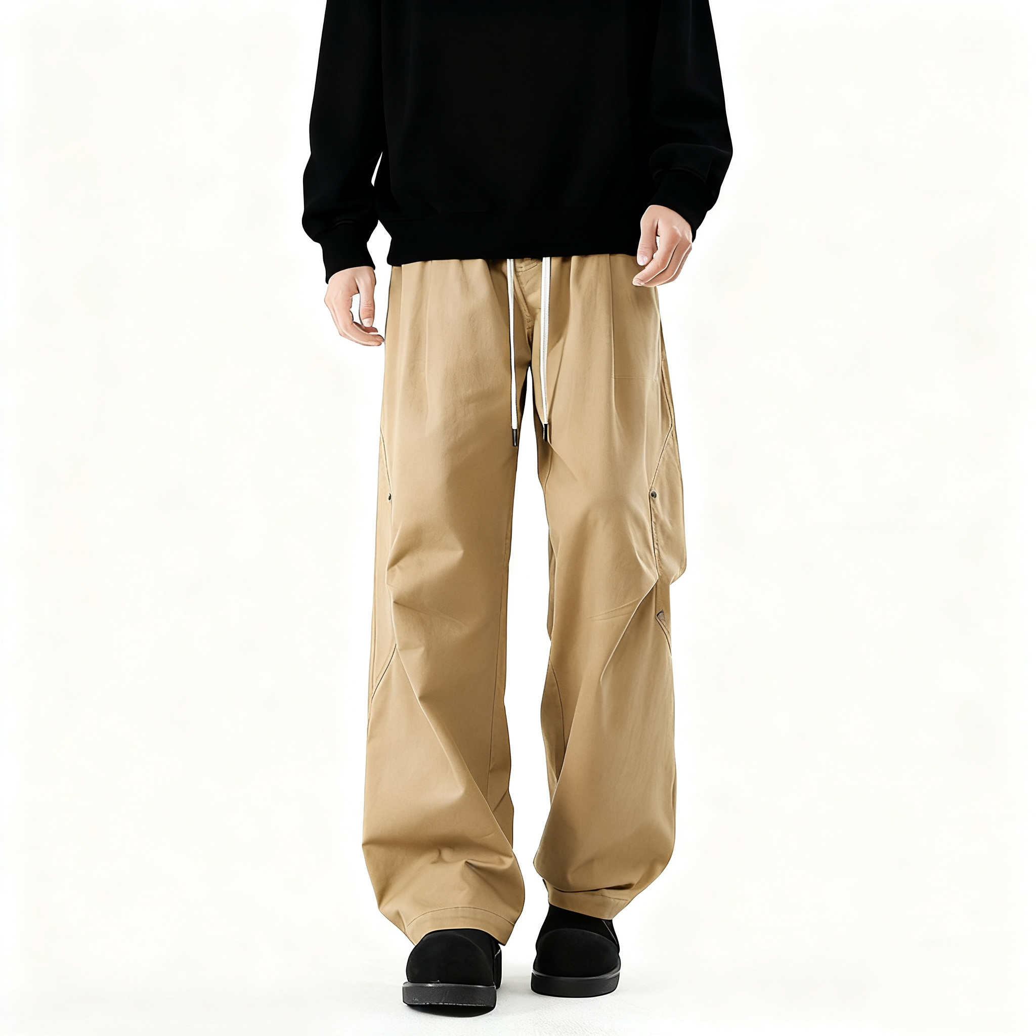 CHRY STUDIO潮牌美式重磅直筒纯棉工装裤秋季新款褶皱宽松休闲裤