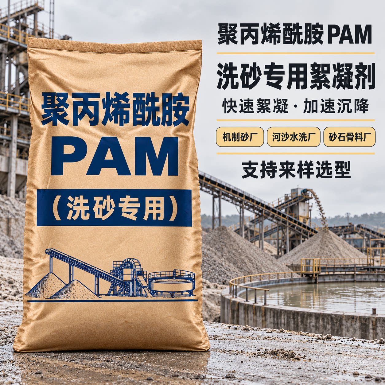 洗砂厂泥水絮凝剂聚合氯化铝配套阴离子聚丙烯酰胺泥浆快速沉淀药