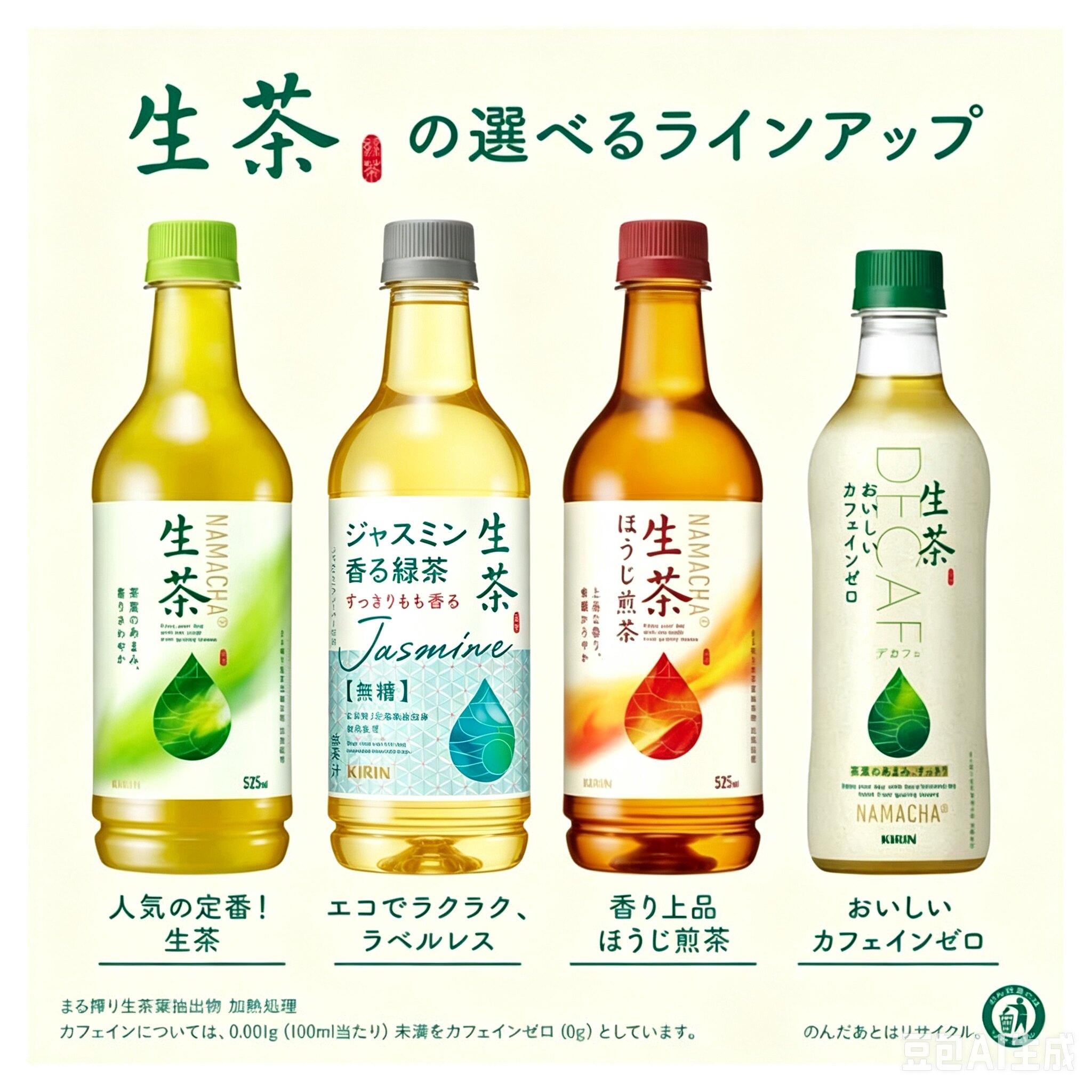 0脂0卡日本本土代购KIRIN麒麟生茶绿茶凉茶无糖饮料饮品525ml