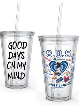 现货SZA周边透明吸管杯自制SOS专辑可乐杯 双层塑料随手杯 冷饮杯