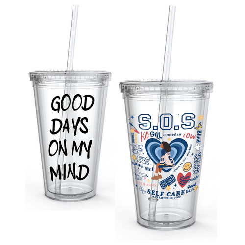 SZA透明双层吸管杯500ml