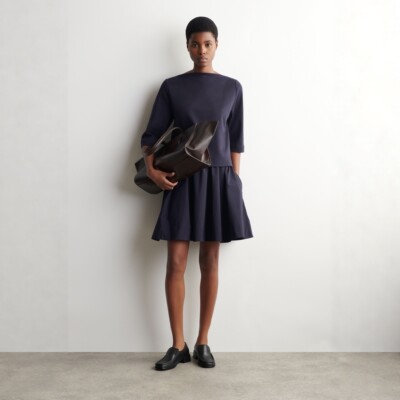 CS女装 休闲版型船领迷你连衣裙藏青色2026春季新品1326383004