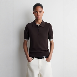 CS女装 深棕色针织POLO衫简约风上衣2026春季新品1327184001