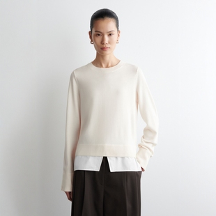新品 米白2025秋季 1298871002 高智感拼接美利奴羊毛针织衫 CS女装