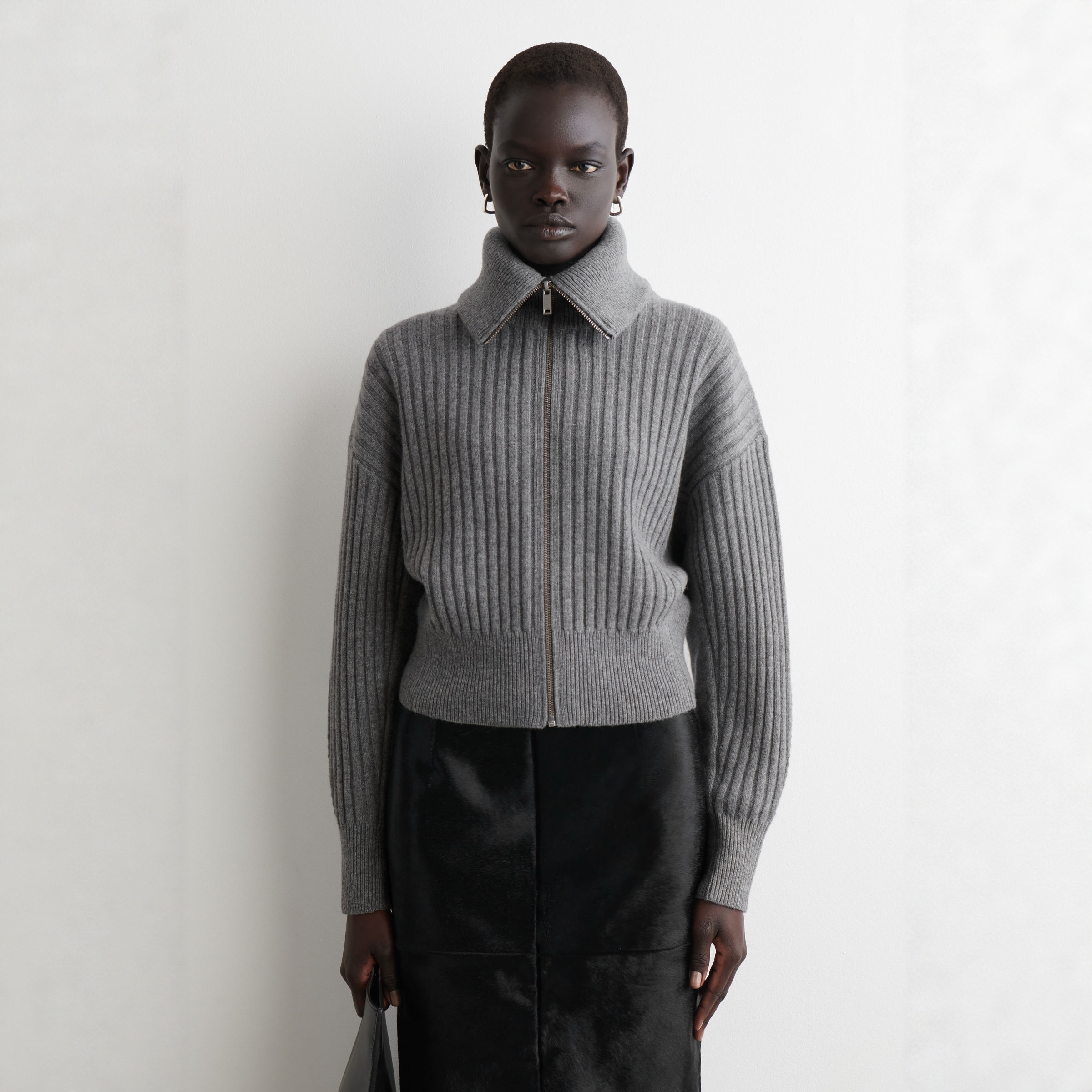 标准版型罗纹针织夹克灰色