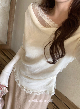 【AS OFFICIAL】纯欲范•小露香肩 蕾丝拼接 假两件小衫13027#