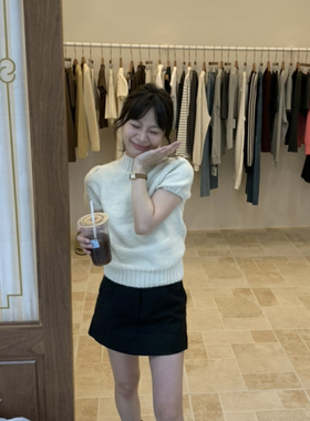 【Cherry pie  】百搭半高领泡泡袖短款保暖毛衣  34521#